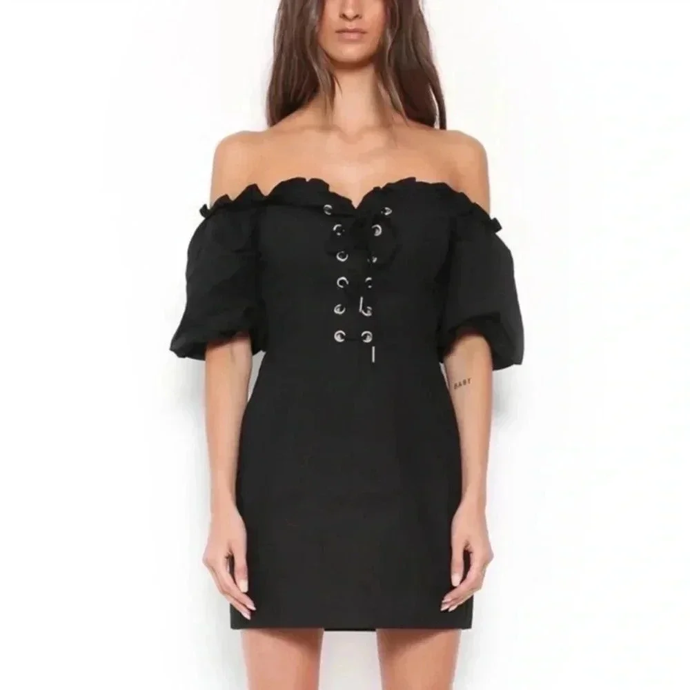 I. Am. Gia. Black Lace Up Mini dress size L